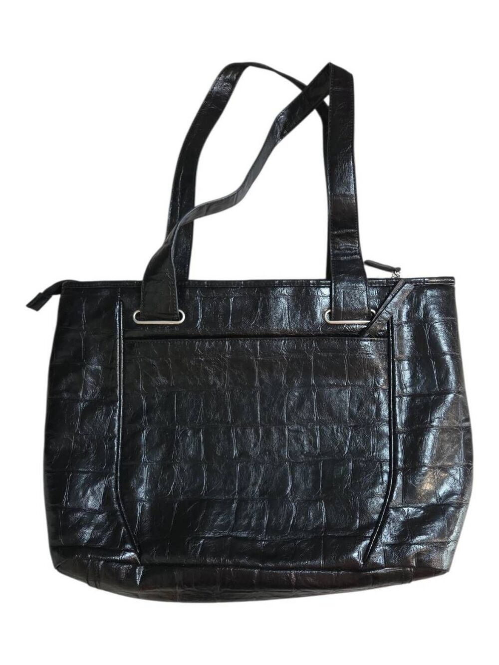 BOX by B.X. Ellen Tracy Black Croc Embossed Leather Shoulder Tote Bag Laptop Bag